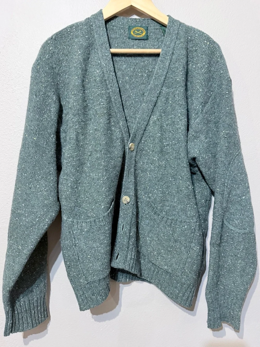 Vintage Carlyle Kilmore Men's Speckled Green Button-Front Cardigan Sweater